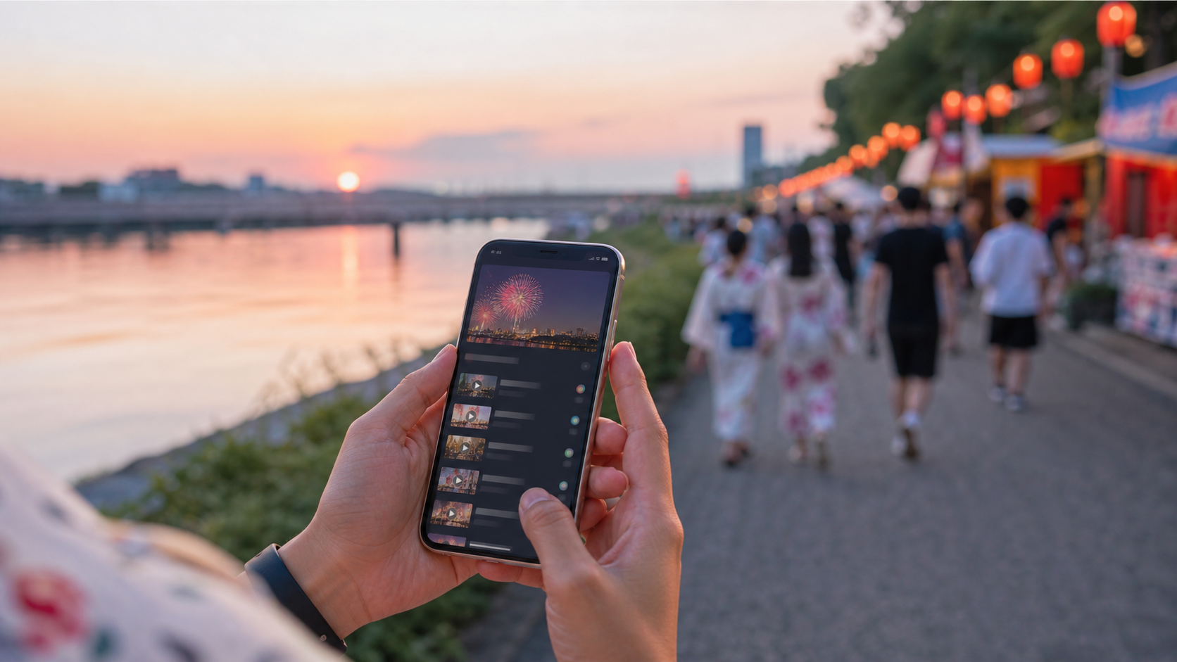 長岡花火大会2026のライブ配信をスマホで確認するイメージ