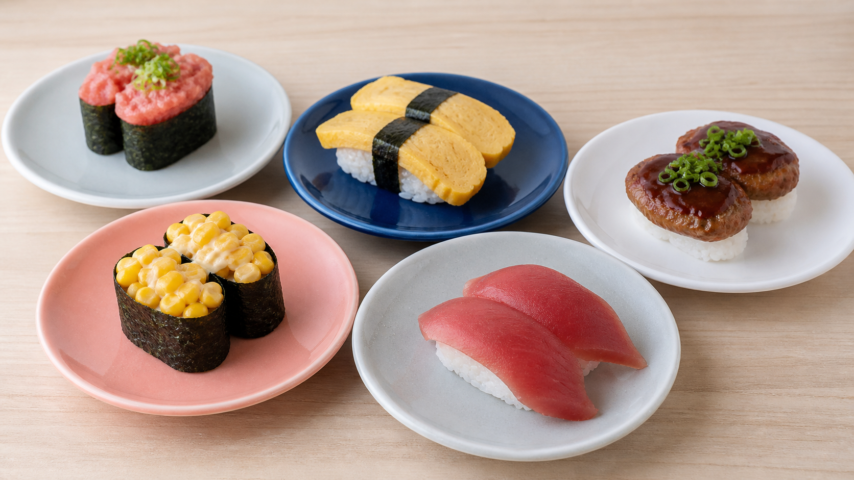 くら寿司110円メニューの例をイメージした寿司の盛り合わせ