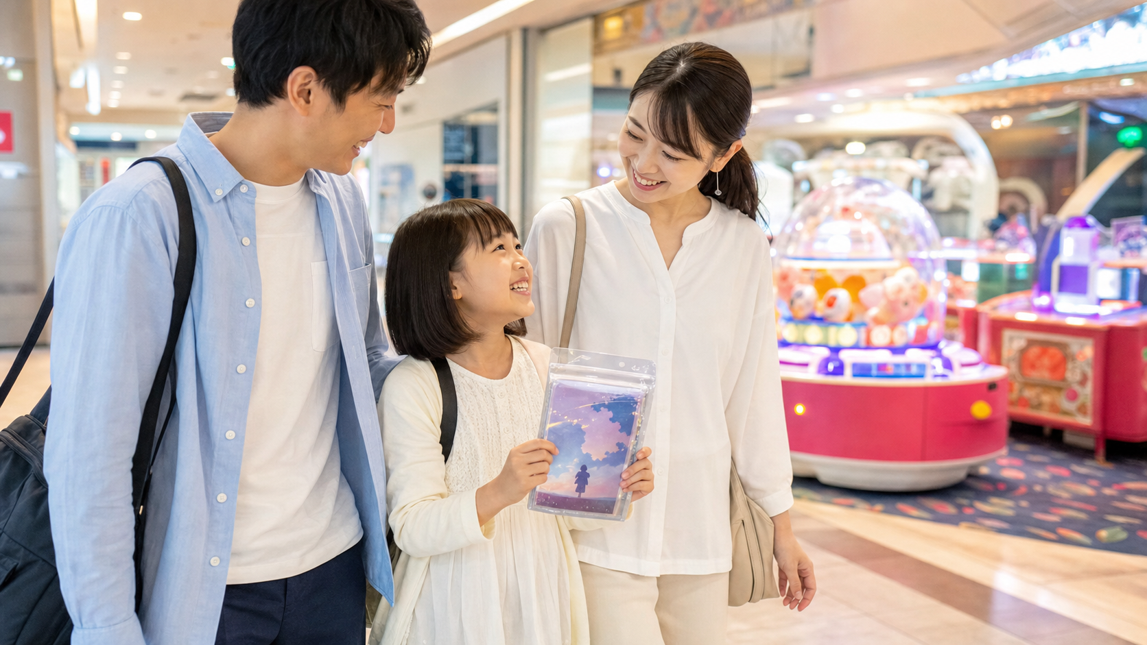 映画鑑賞後にキャンペーンも楽しむ家族のおでかけイメージ