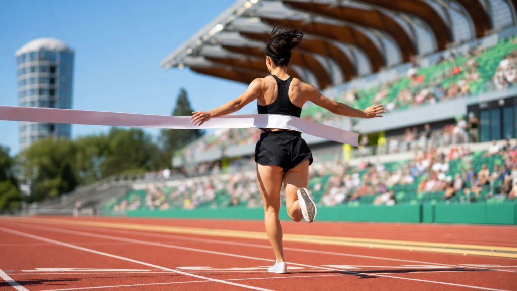 800mのレースでフィニッシュする女性ランナーのイメージ