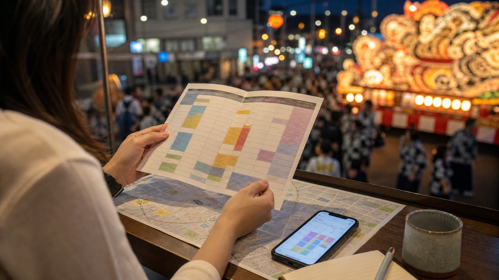 青森ねぶた祭2026の日程と運行コースを確認する様子