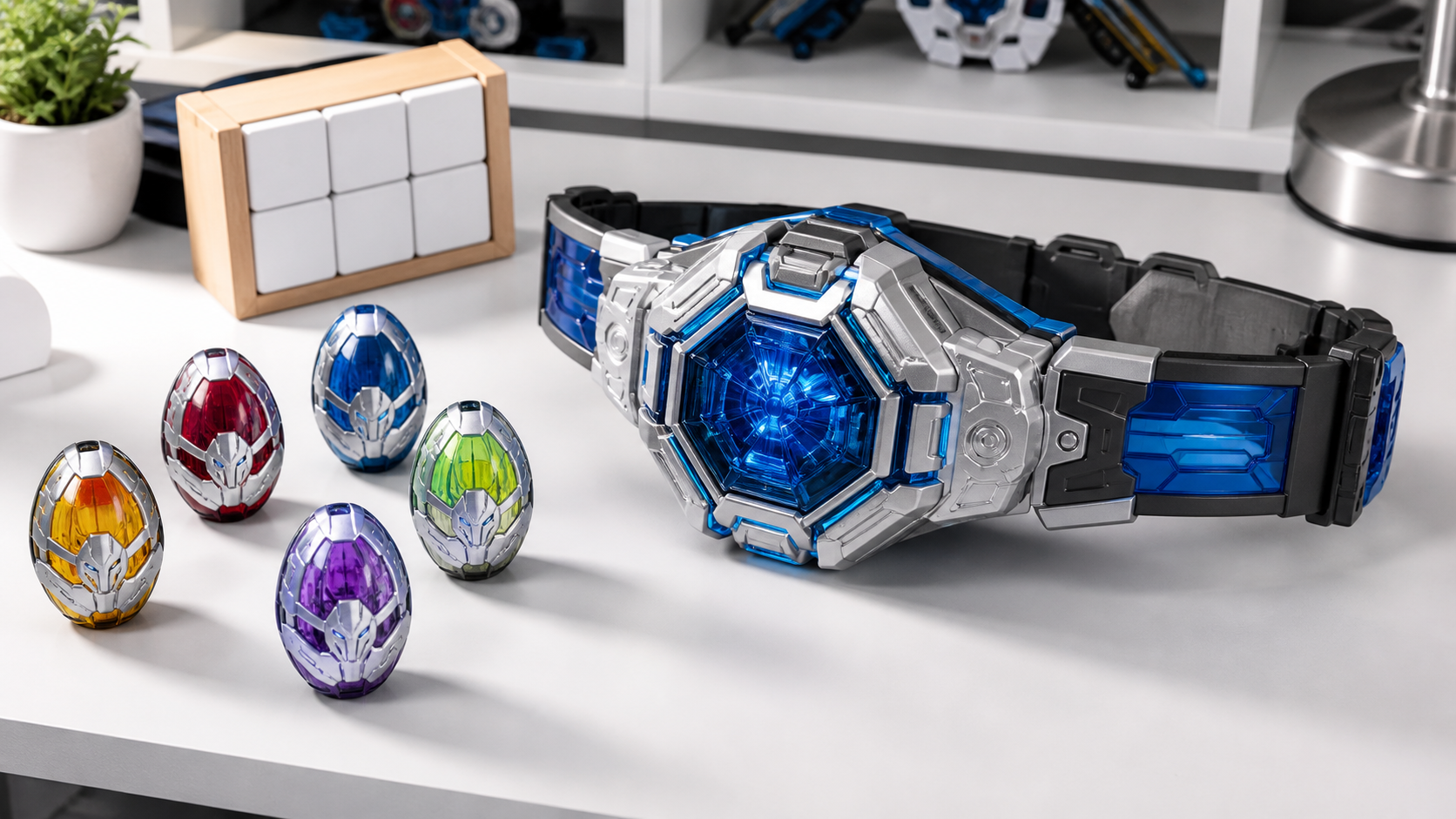 仮面ライダーマイスの変身ベルトとライドエグズをイメージしたオリジナル玩具