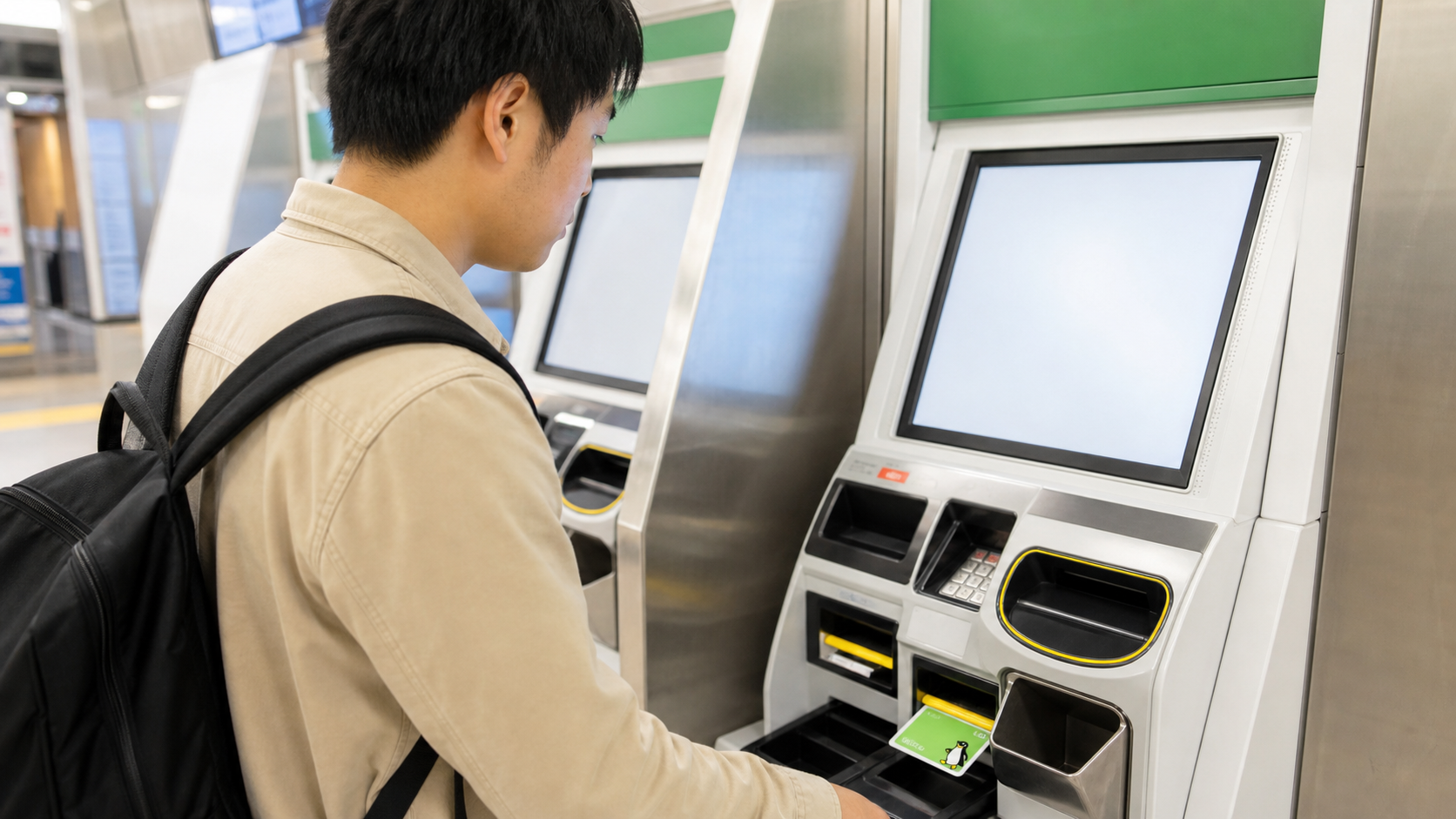 Suicaのペンギンカードの在庫確認をイメージした駅の券売機