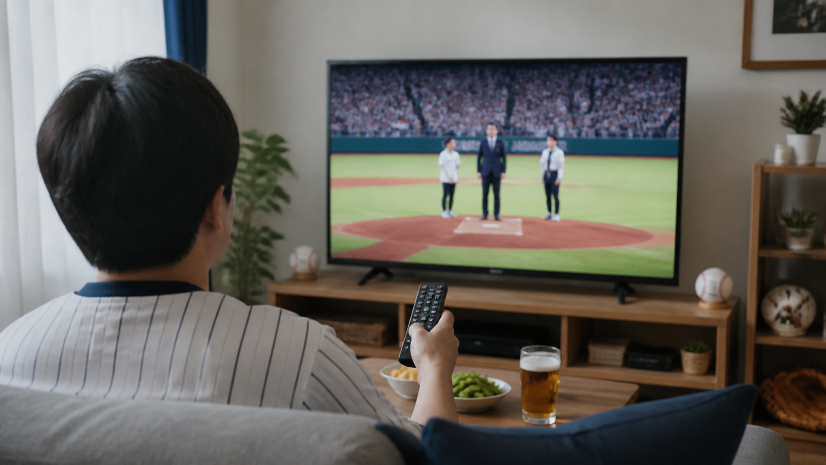 Number_iのドジャース始球式をテレビで見る様子