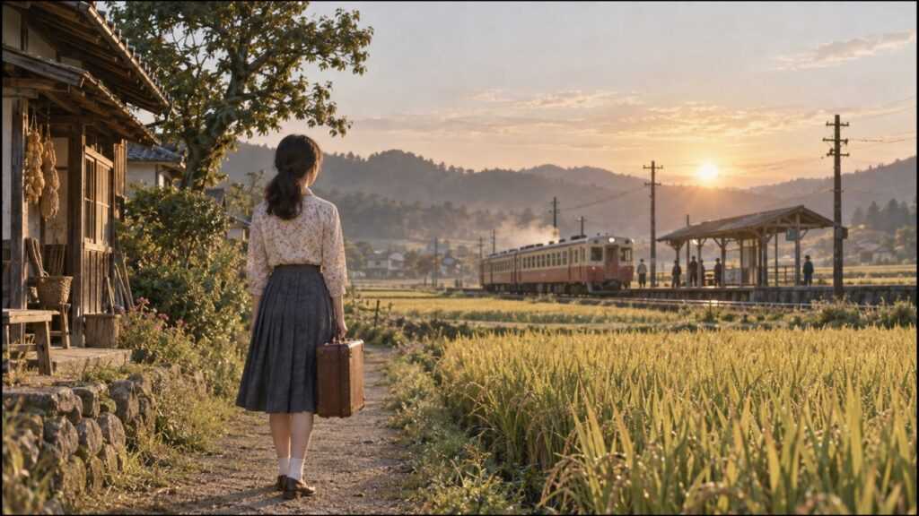 ひよっこ再放送2026をイメージした昭和の田園と駅