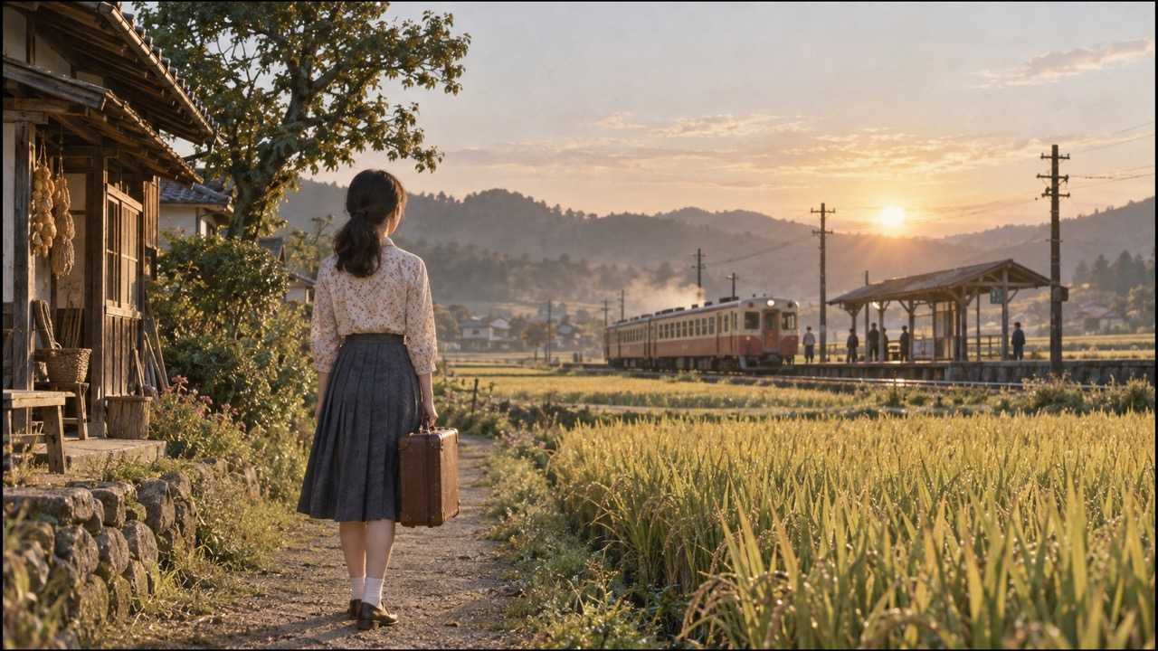 ひよっこ再放送2026をイメージした昭和の田園と駅