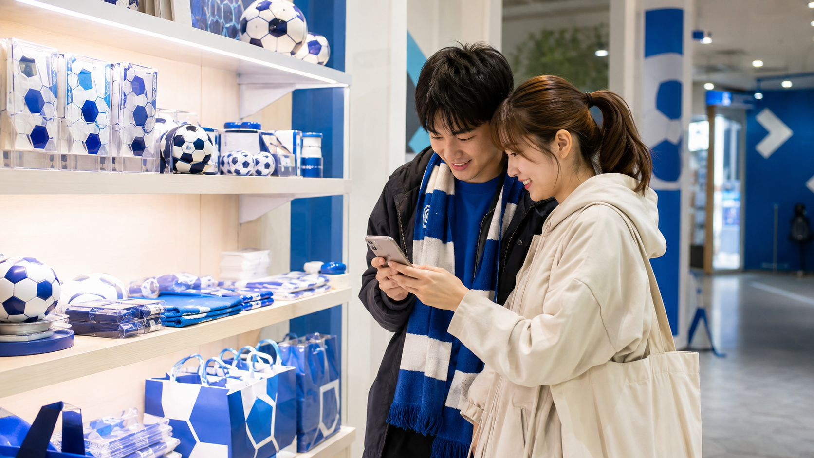 ジョイポリスのブルーロックグッズと館内ルートを確認する様子