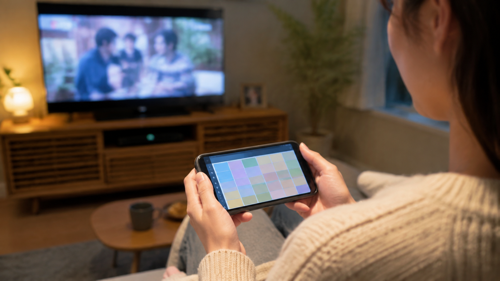 告白25年目の秘密の番組表をスマートフォンで確認するイメージ