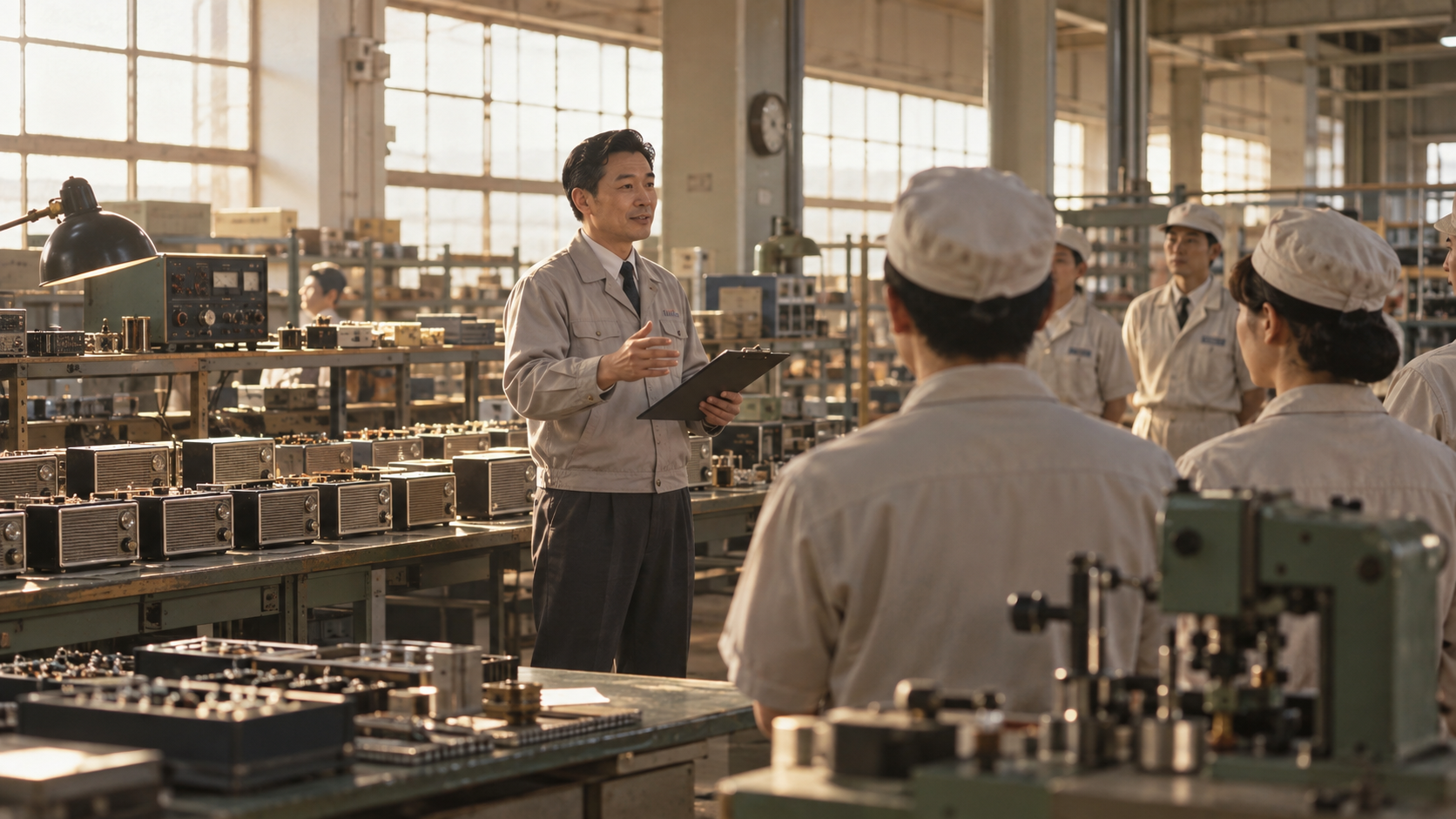 ひよっこの松下さん役と向島電機をイメージした工場風景