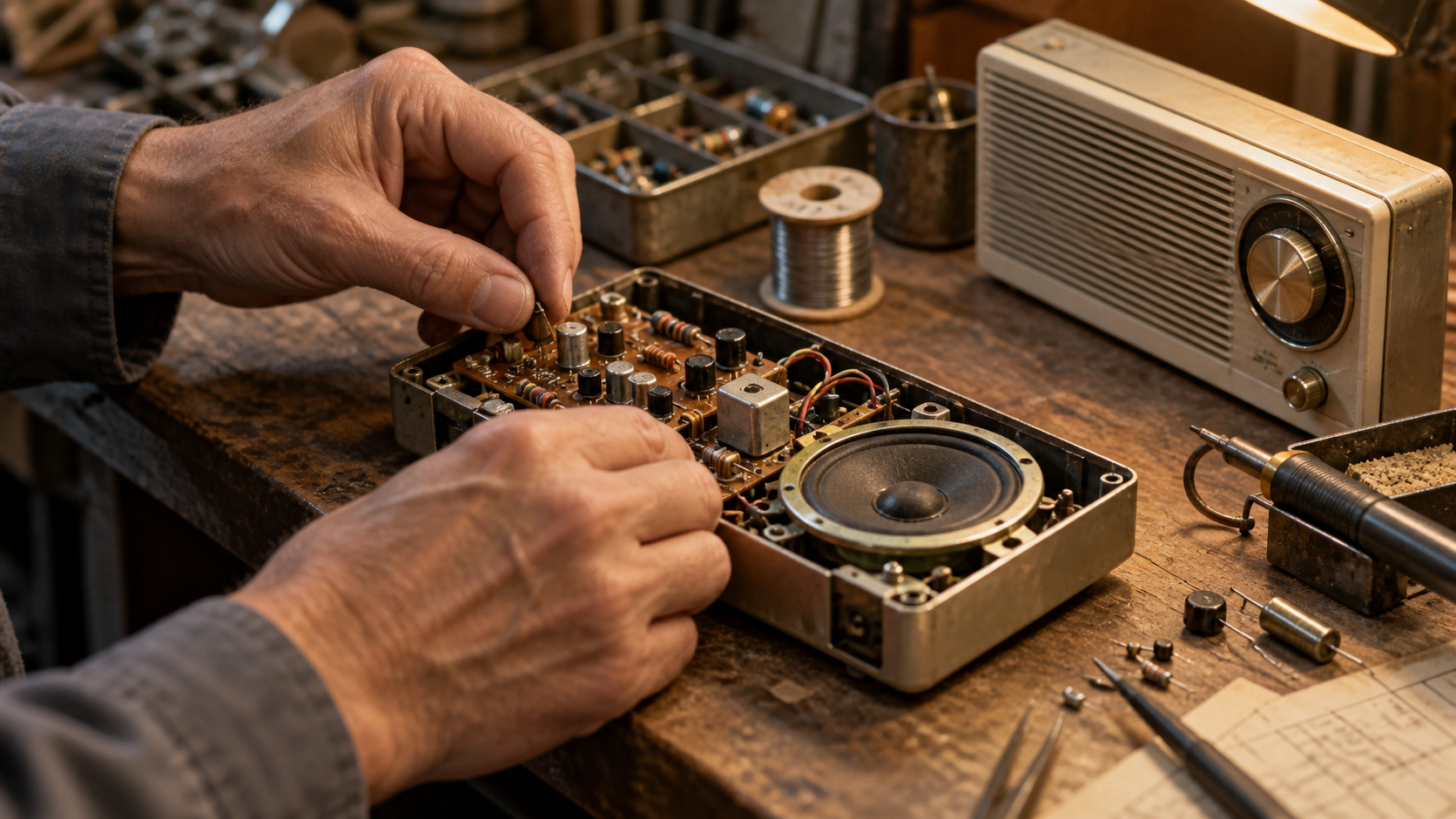ひよっこの向島電機をイメージしたトランジスタラジオの組立作業
