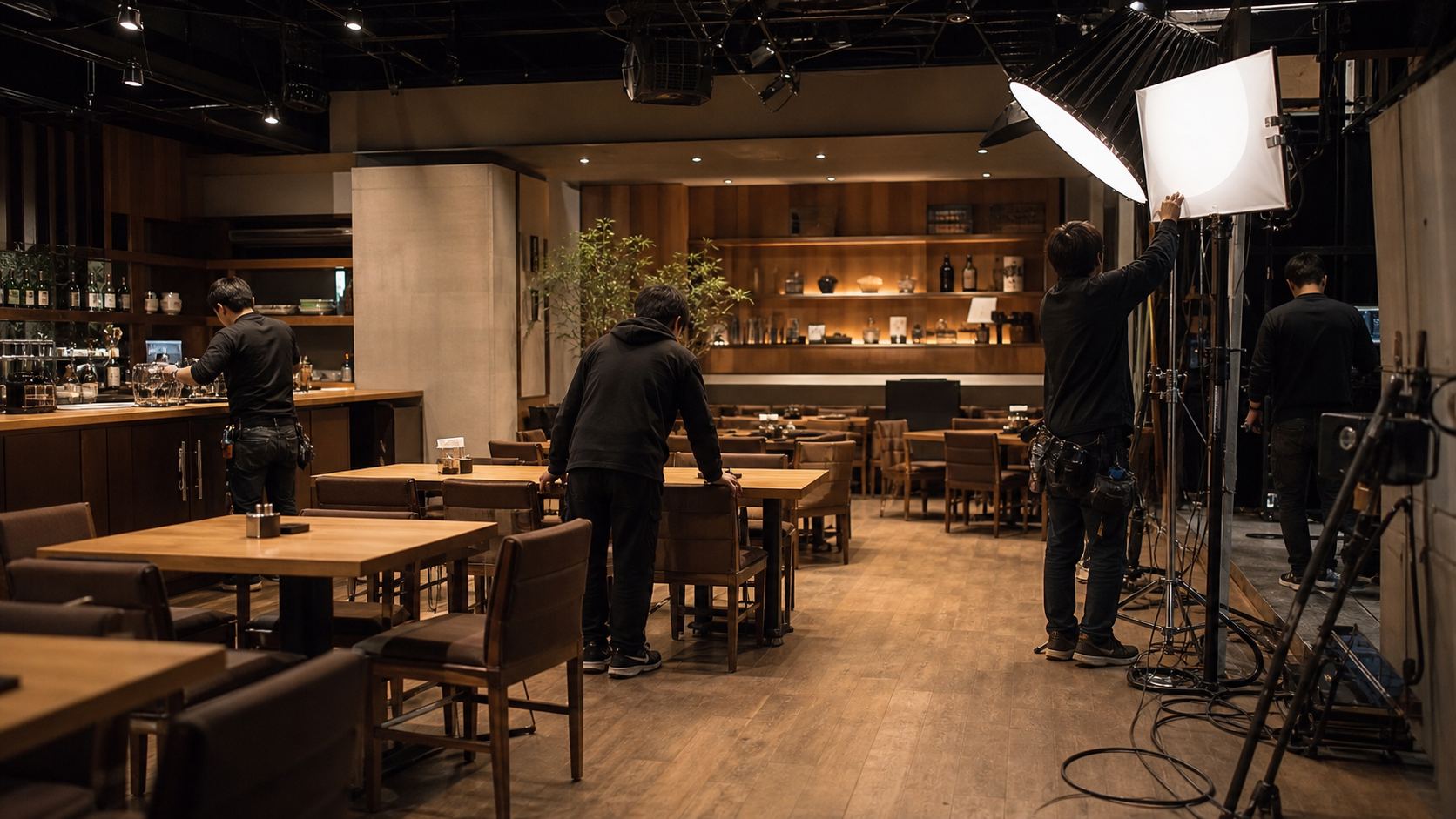 ポリティカルパン エキストラが参加する飲食店シーンの撮影準備イメージ