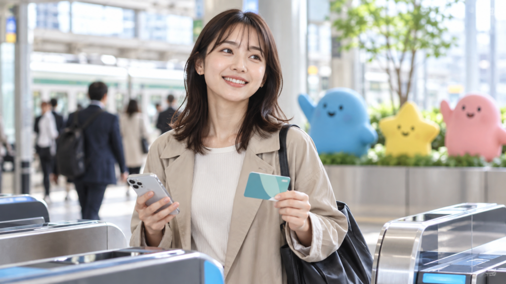 Suica後継キャラクター投票をイメージした駅の利用者