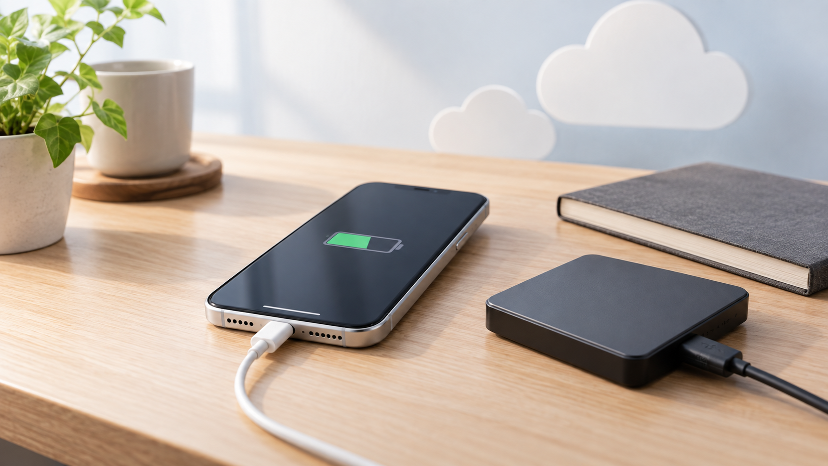 iPhoneのアップデート前に充電とバックアップを準備するイメージ
