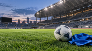 アジア大会サッカーのU-21代表をイメージしたスタジアムとボール