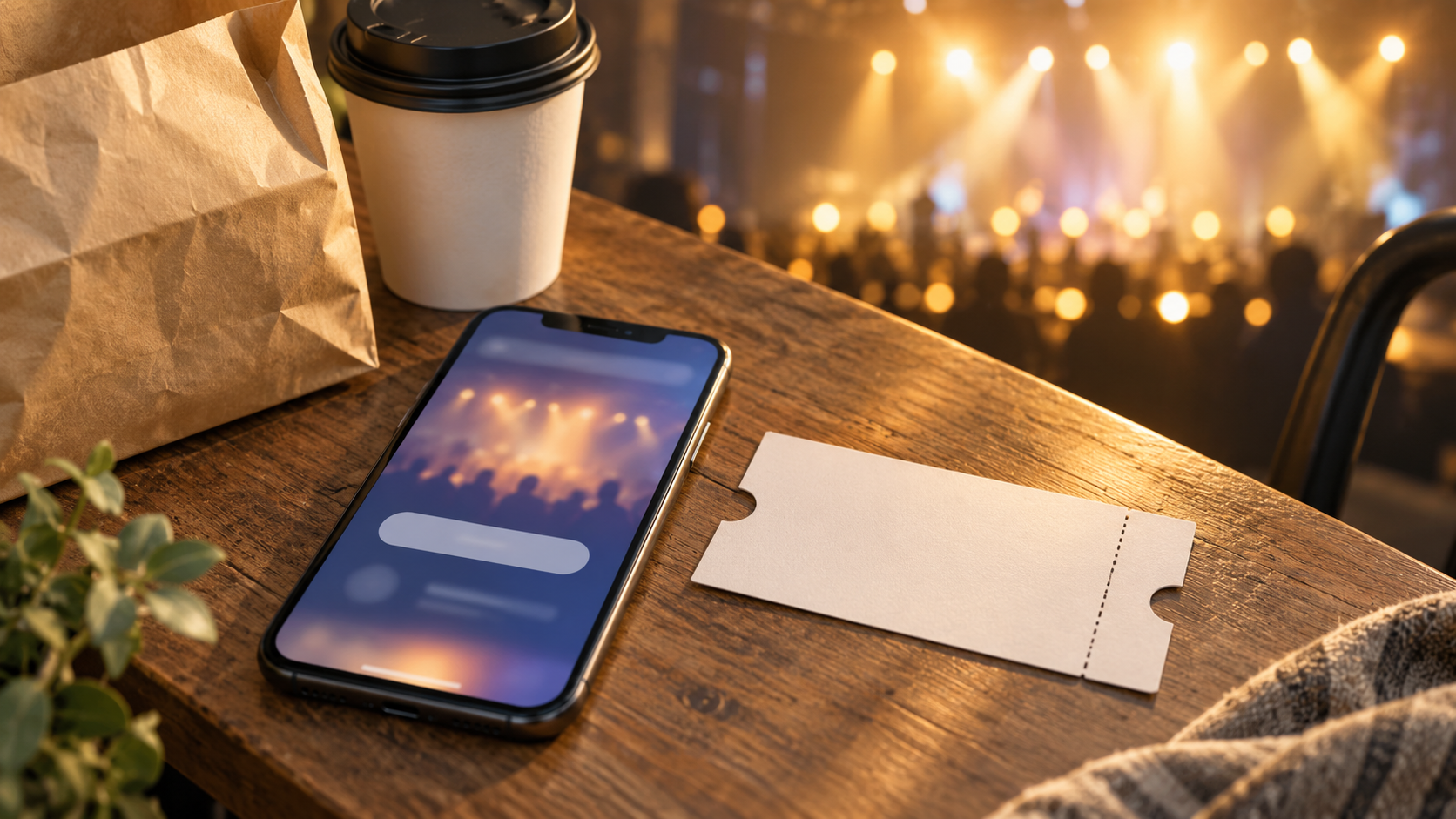 スマートフォンと無地のチケットを並べたライブ応募準備のイメージ