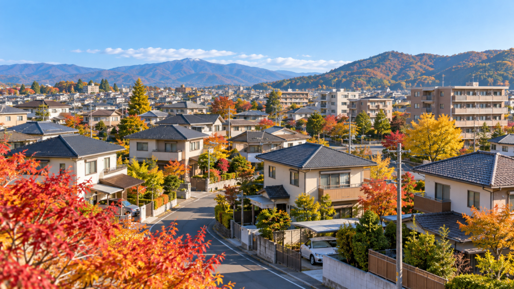 地方都市の住宅街で光回線の提供拡大を考えるイメージ