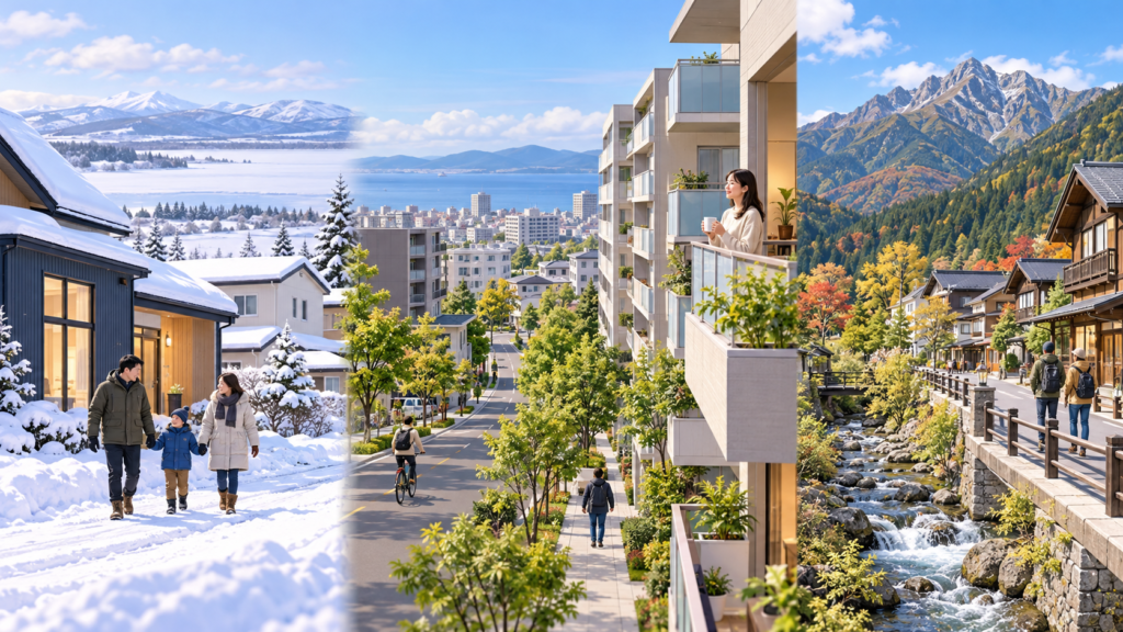 異なる町の住宅で段階的な提供エリア拡大を表した説明用イメージ
