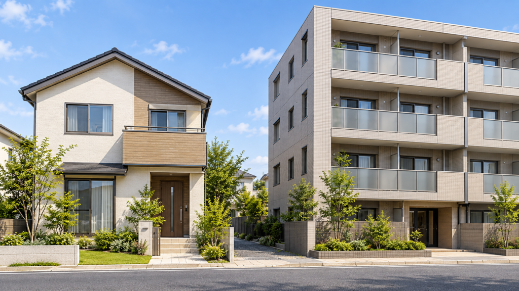 住所と建物ごとの提供確認が必要な戸建てと集合住宅のイメージ