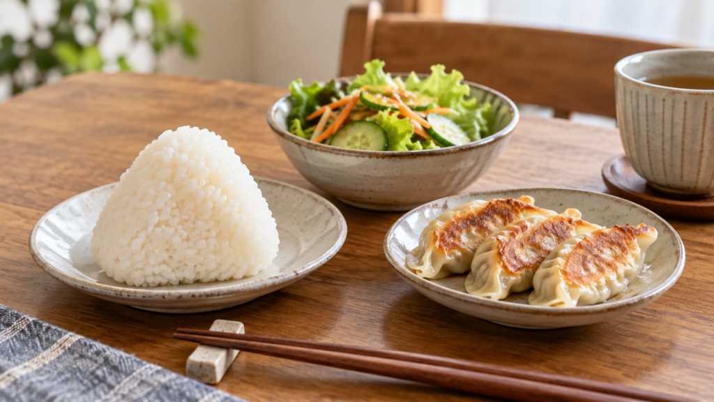 麺に添えるおむすびや惣菜を考える説明用イメージ
