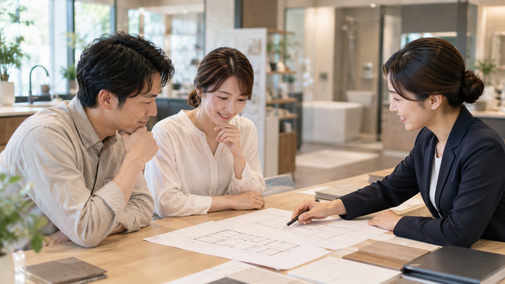 住宅設備の相談で間取りと希望仕様を共有するイメージ