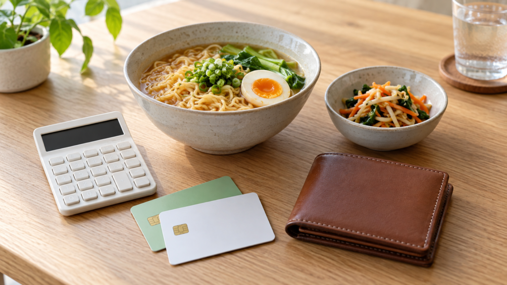 ラーメンと追加の一品の予算を計算する説明用イメージ