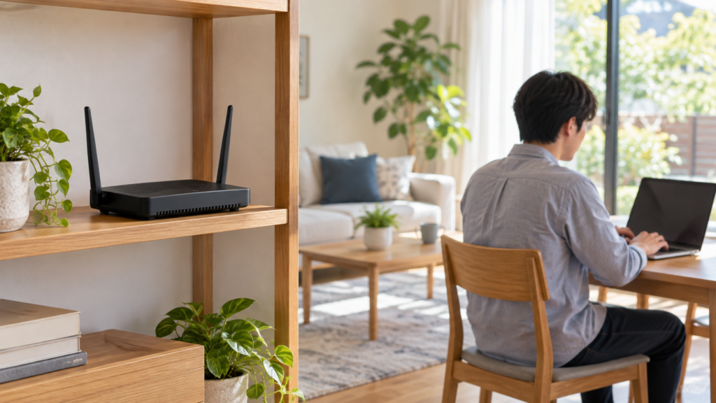 自宅の無線ルーターと端末の配置を確認するイメージ