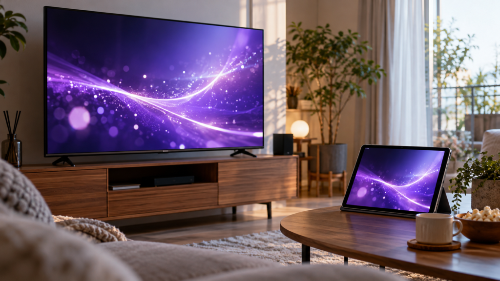 テレビとタブレットで音楽映像を楽しむ視聴イメージ