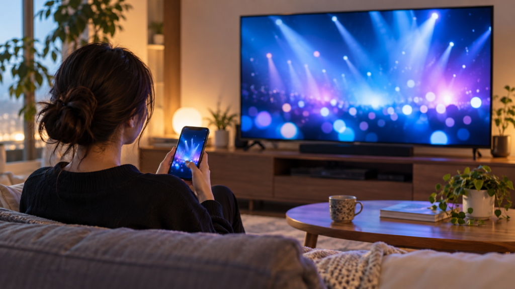 テレビとスマートフォンでログインを準備するイメージ