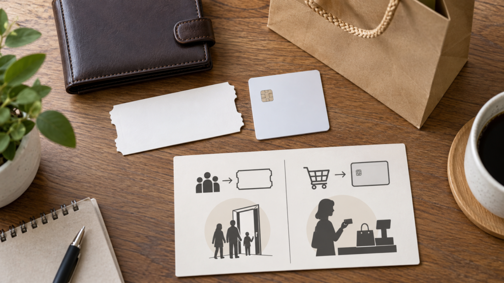 入場用の券と買い物用の券を分けて考える生成イメージ