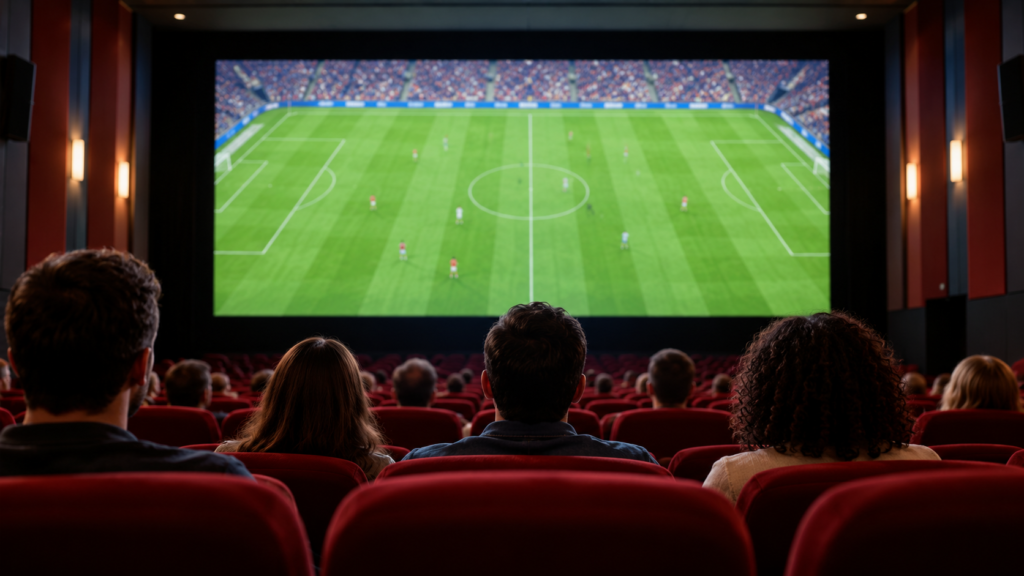 映画館の大画面でサッカーを見るイメージ