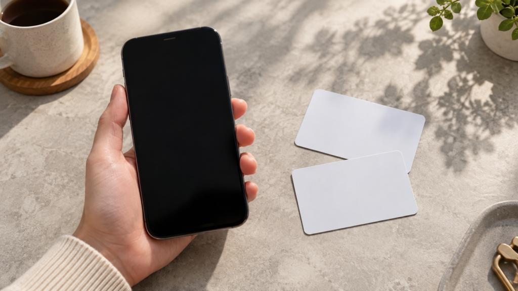 二段階の確認を表すスマートフォンと手元のイメージ