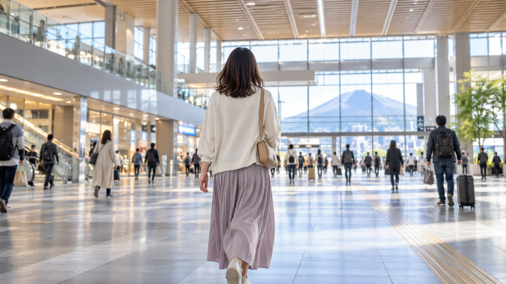 駅の通路を歩く旅行者のイメージ