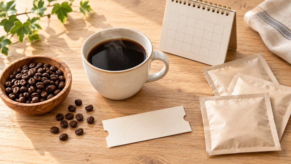 コーヒーとチケット、ドリップパックのイメージ