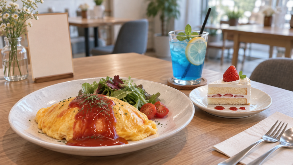 カフェで料理とドリンクを選ぶ場面のイメージ