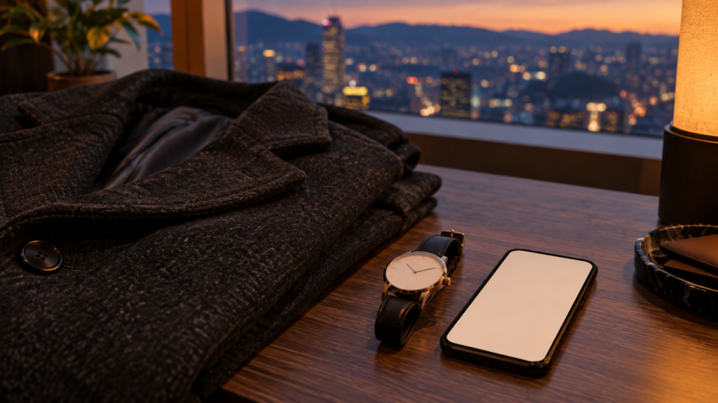 夜の公演に向けてスマホと時計を確認する準備のイメージ
