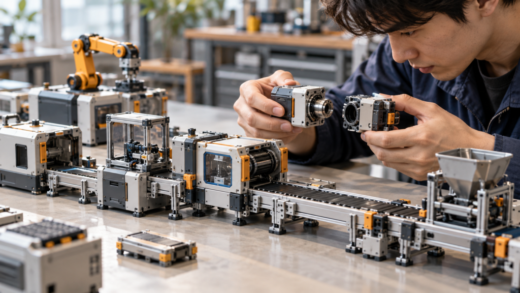 工場模型の部品の接続を確認するMod互換性の説明用イメージ