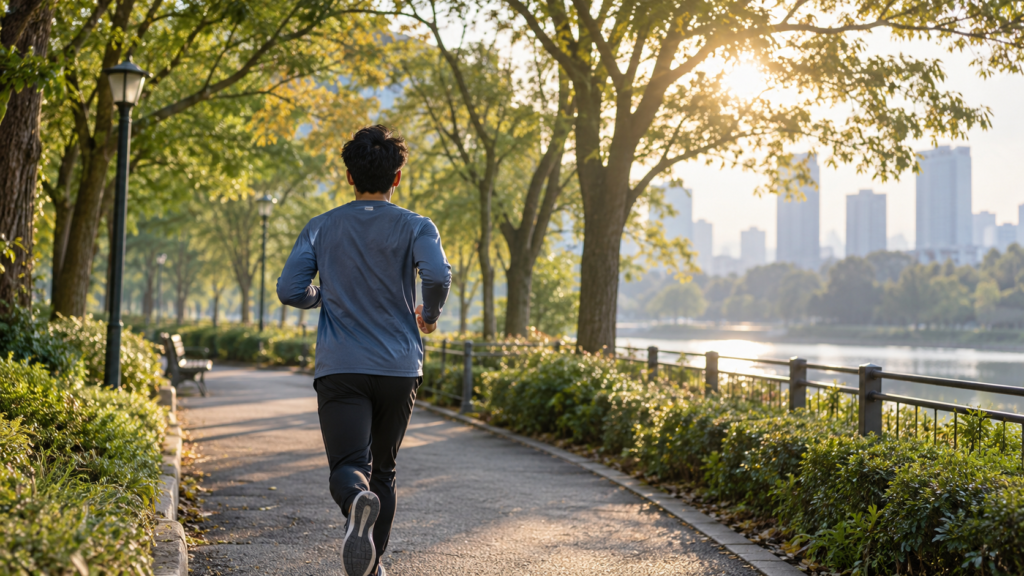 朝の公園を走り運動記録の用途を考える利用場面のイメージ