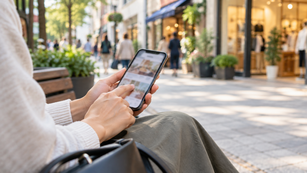 スマートフォンで来店先の情報を確認するイメージ