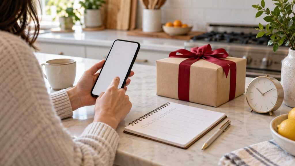 スマホとチェックシートで購入条件を確認するイメージ