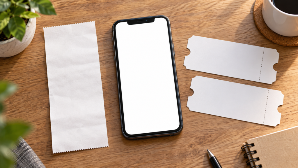 レシートとスマートフォンで応募を準備するイメージ