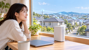 住まいと通信機器で光回線のエリア拡大を表したイメージ