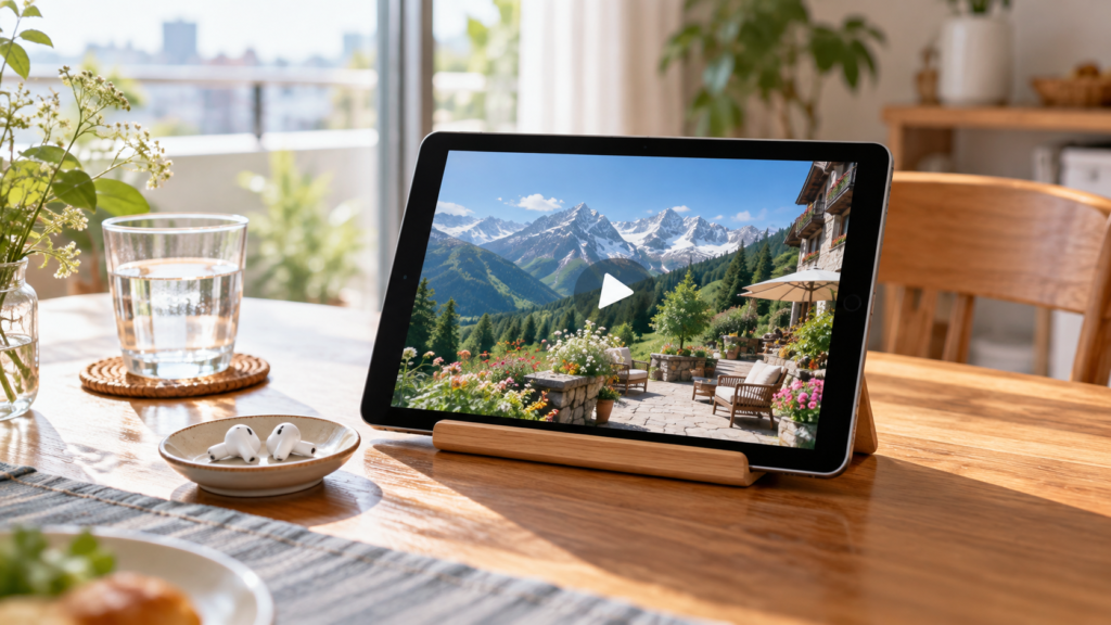 タブレットで動画配信を見る準備をする生成イメージ