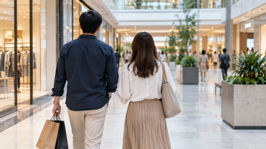 屋内商業施設のアトリウムを歩く人のイメージ
