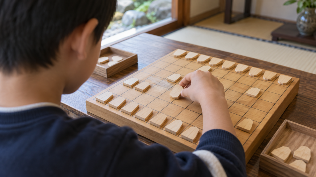 将棋の対局に取り組む子どもの手元