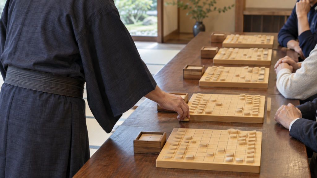 複数の将棋盤で順番に対局するイメージ