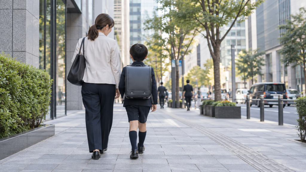 都心の会場へ向かう親子のイメージ