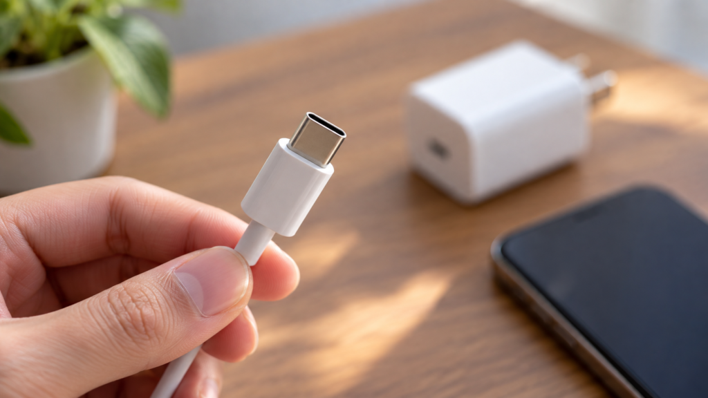 USB-Cケーブルと給電元を確認するイメージ