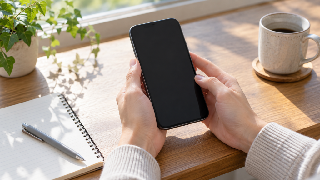 購入前にスマートフォンで条件を確認するイメージ