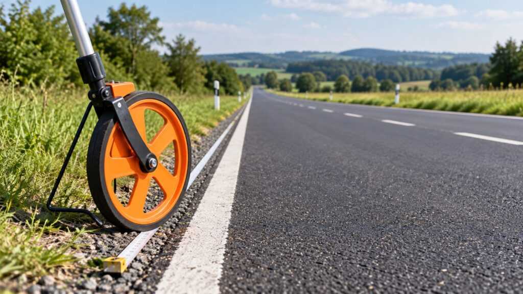 道路の距離を測る計測輪と巻き尺のAI生成イメージ