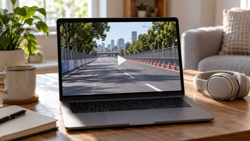 道路の映像を表示したノートパソコンのAI生成イメージ
